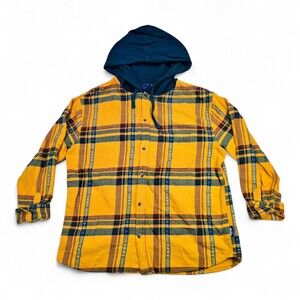 Without Walls Men's Hooded Plaid Flannel Shirt Jacket L